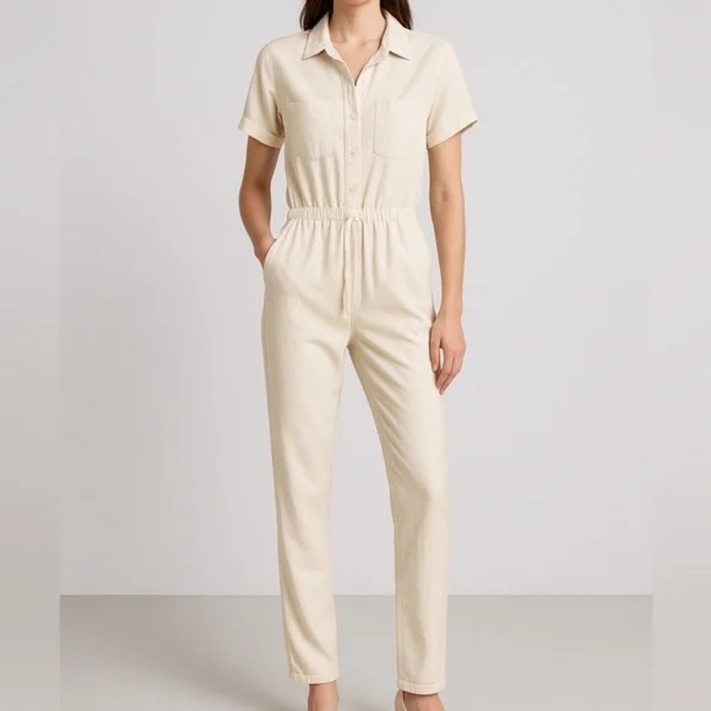 Japna Cream Button-Up Jumpsuit